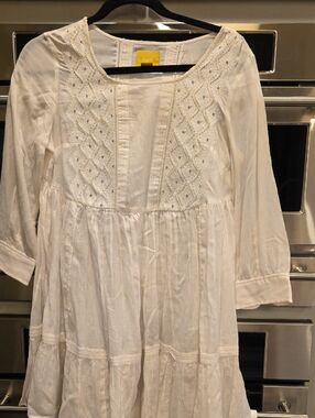 Anthropologie Maeve Cream Embroidered Peasant Baby Doll Dress